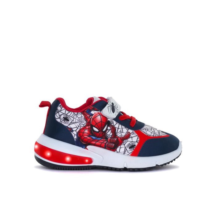 Sneakers blu e bianche con luci e stampa cartoon Spiderman