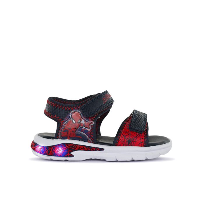 Sandali blu da bambino stampa cartoon Spiderman con strappi e luci