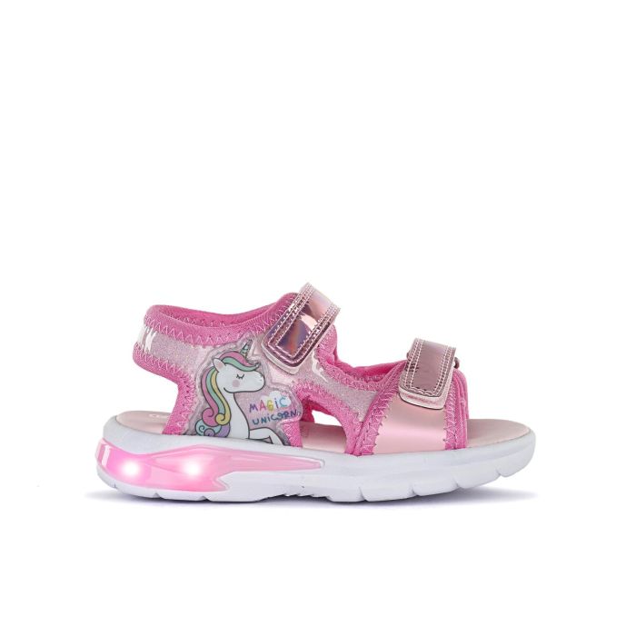 Sandali rosa da bambina stampa cartoon Unicorno con strappi e luci