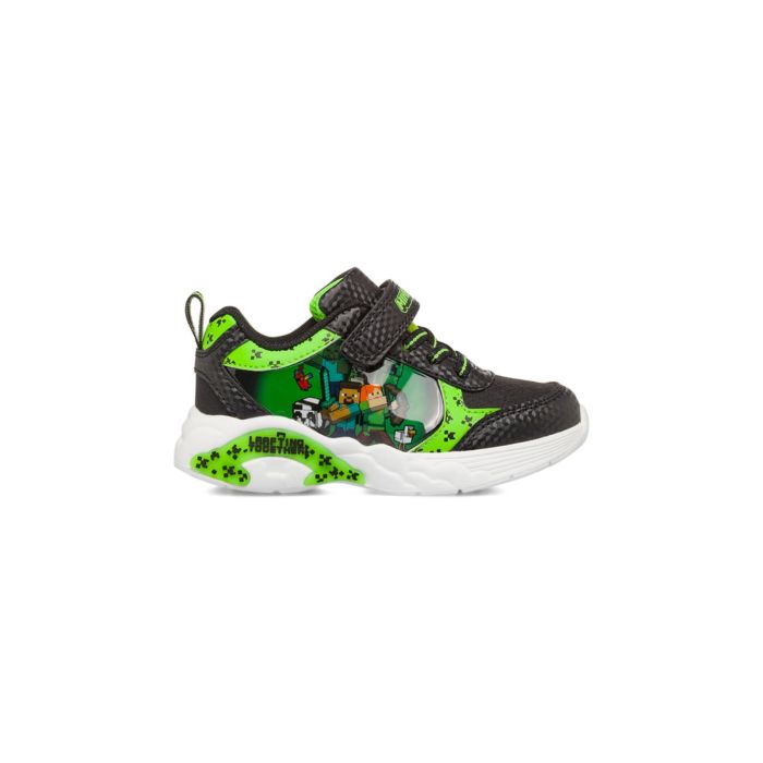 Sneakers verdi e nere da bambino stampa cartoon Minecraft e luci