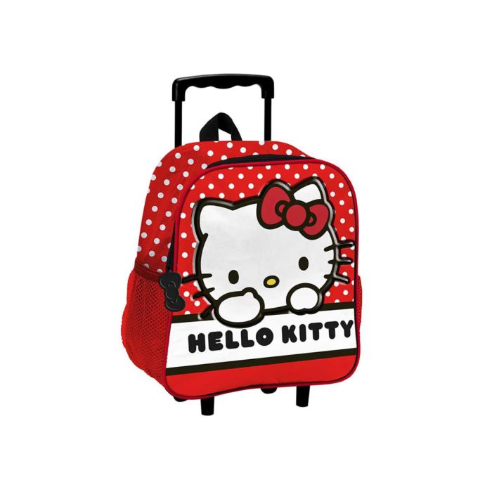 Zainetto trolley rosso da bambina stampa cartoon Hello Kitty con due ruote e manico estensibile