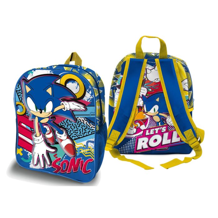 Zainetto azzurro da bambino stampa cartoon Sonic con spallacci regolabili