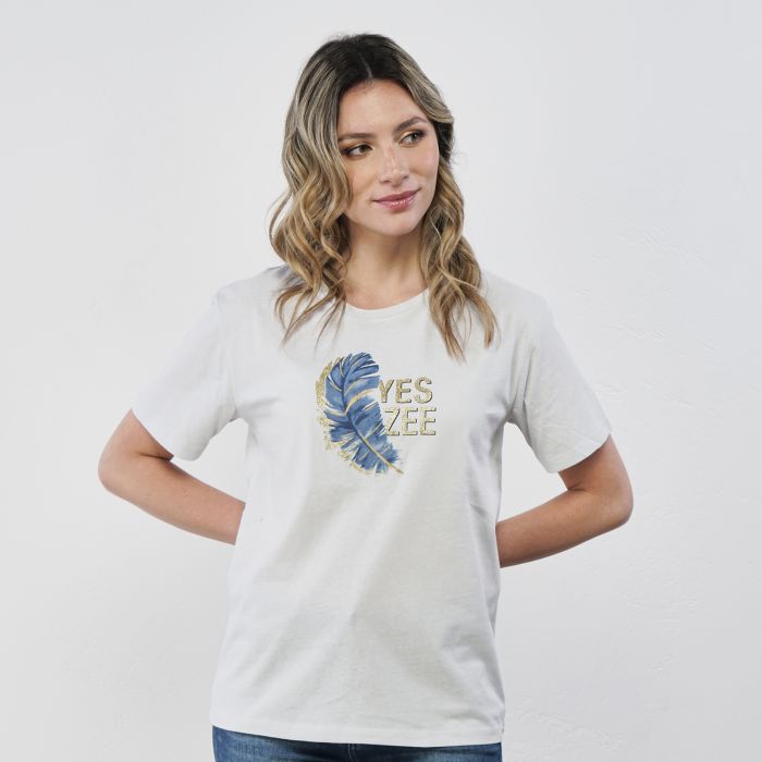 T-shirt azzurra da donna con maniche corte e logo