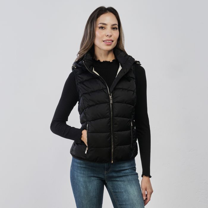 Piumino gilet smanicato nero da donna con tasche