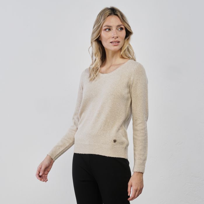 Maglioncino beige da donna in tessuto lurex