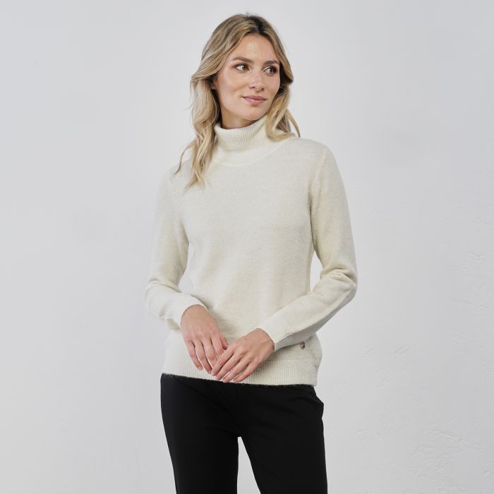 Maglioncino dolcevita bianco da donna in tessuto lurex