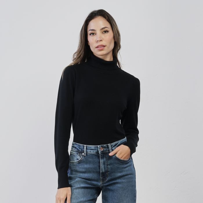 Maglioncino dolcevita nero da donna in tinta unita