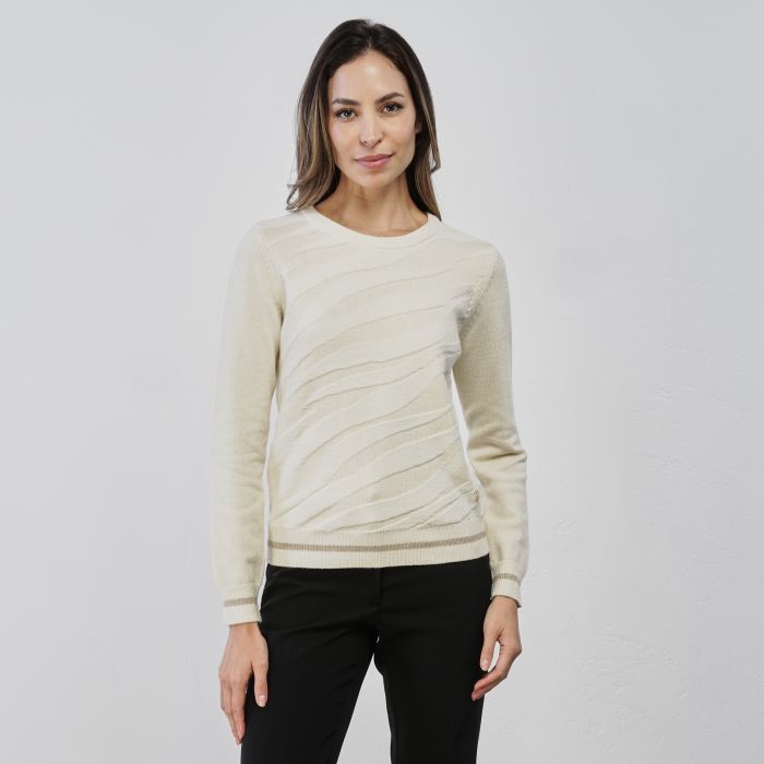 Maglioncino bianco in tessuto lurex da donna con dettaglio ricamo animalier