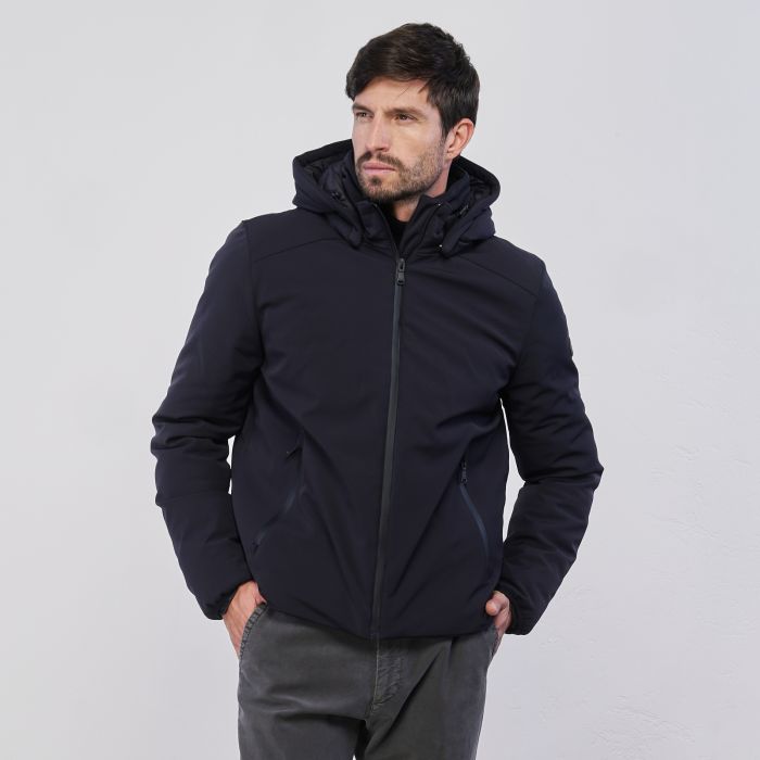 Giacca blu da uomo con zip e cappuccio