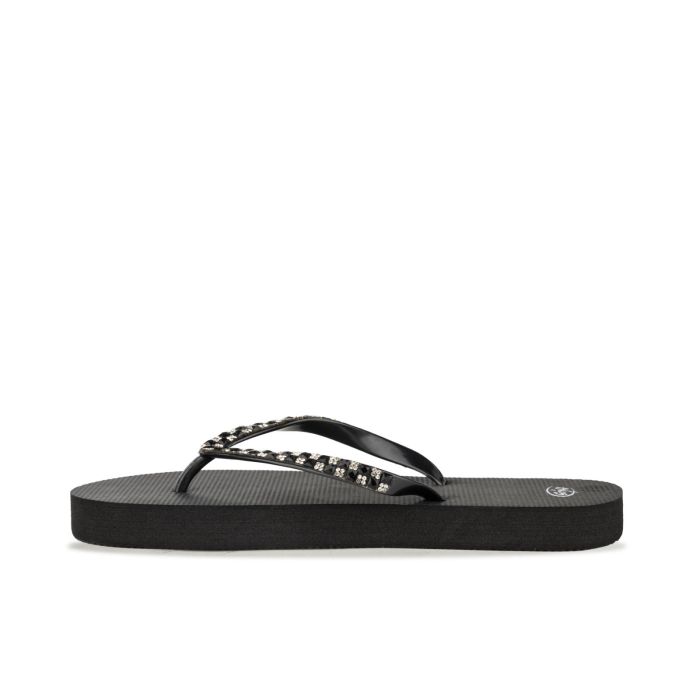 Infradito Donna In PVC Con Maxi Pietra – Tacco Piatto, Chiusura A Fibbia, Colore Nero, Taglia 38