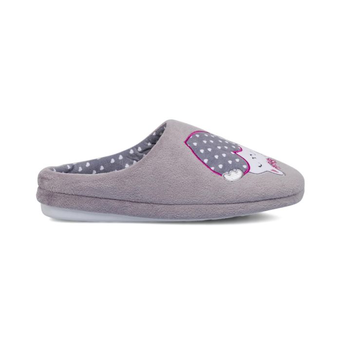 Ciabatte casa grigie da donna con gatto e cuore