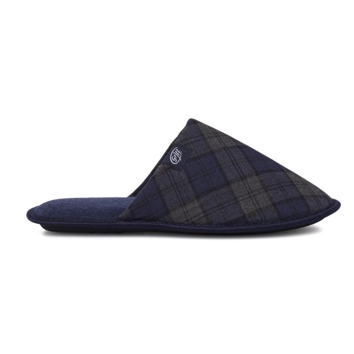 Ciabatte casa blu da uomo in tessuto fantasia check