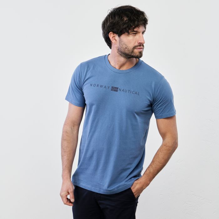 T-shirt azzurra in cotone con maniche corte