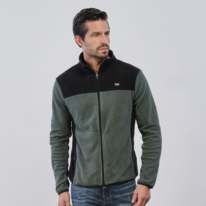 Pile verde da uomo con zip e ricamo logo