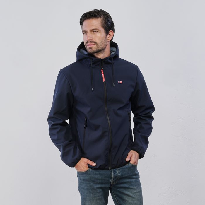 Giacca blu da uomo con cappuccio e logo