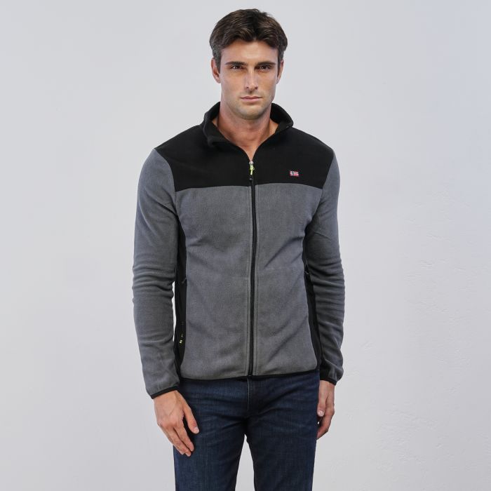 Pile grigio da uomo con zip e ricamo logo