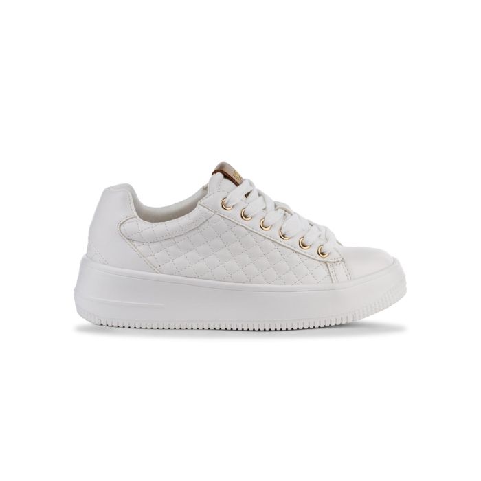 Sneakers bianche da donna effetto trapuntato con suola platform