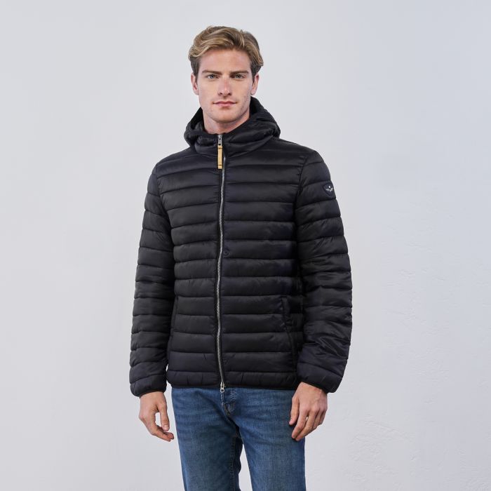 Piumino nero da uomo con zip e tasche