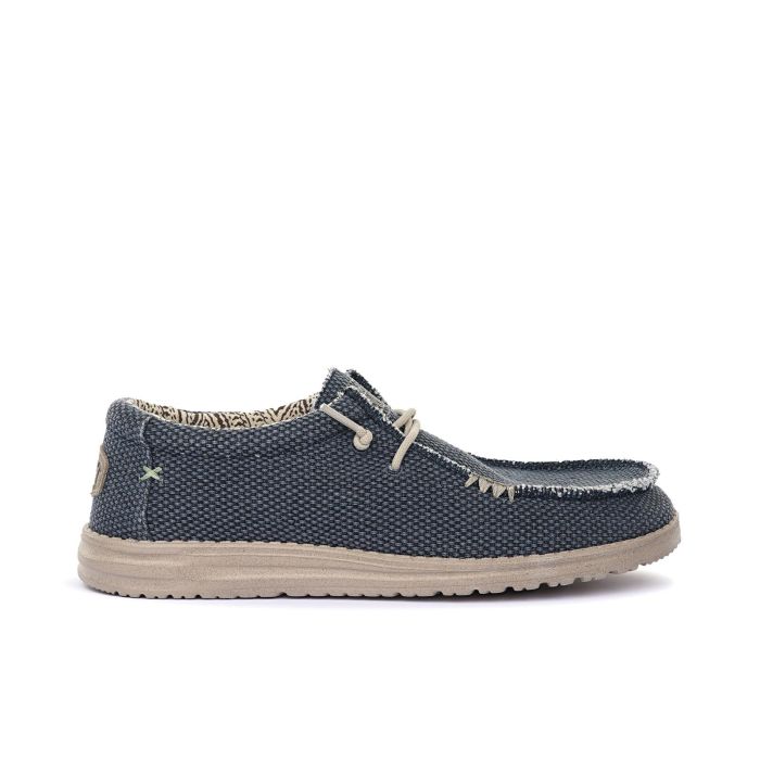 Sneakers blu slip-on da uomo in tessuto con lacci