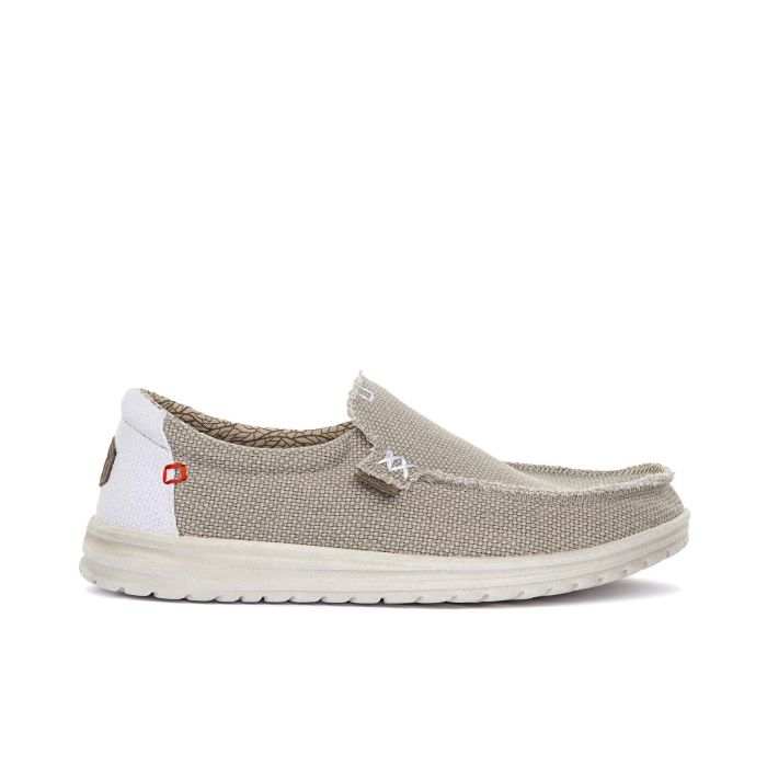 Sneakers beige slip-on da uomo in tela