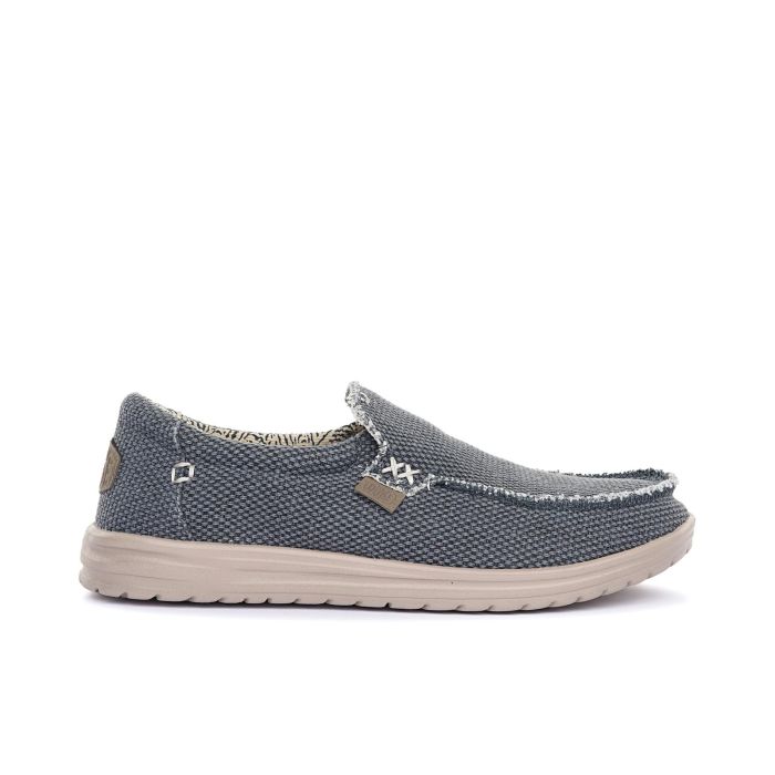 Sneakers blu slip-on da uomo in tela