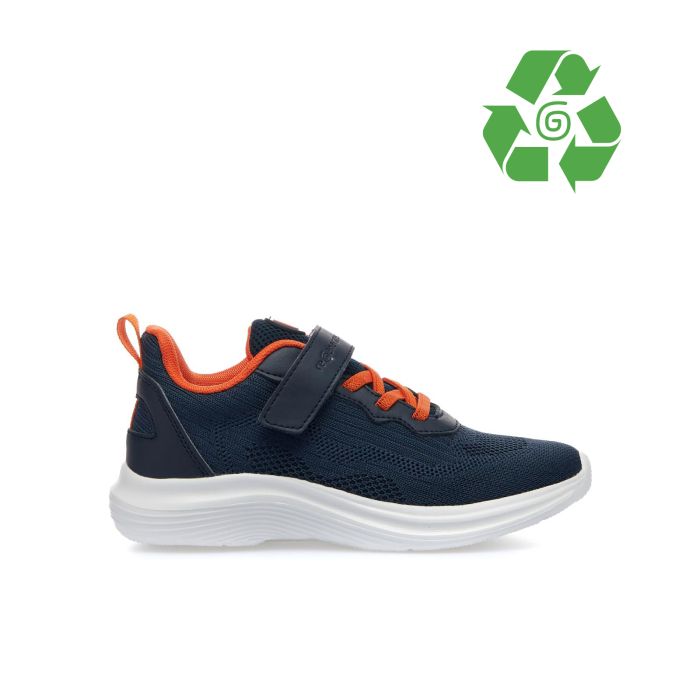 Sneakers blu da bambino in tessuto riciclato con strappo