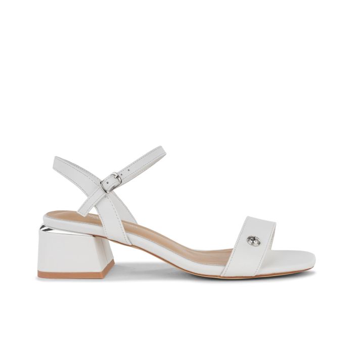Sandali bianchi in pelle da donna con tacco largo basso