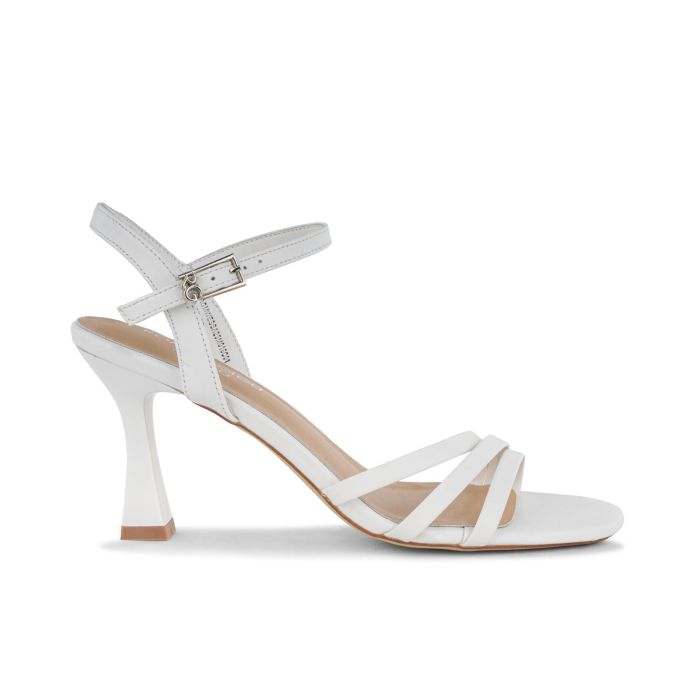 Sandali bianchi da donna con tacco alto a rocchetto