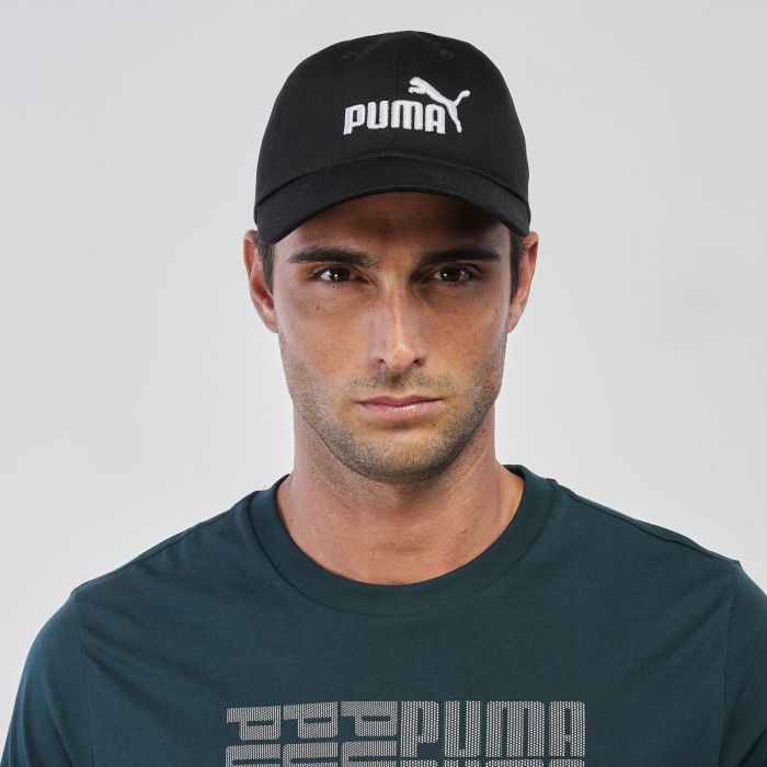 Cappellino nero sportivo da uomo con visiera e logo ricamato