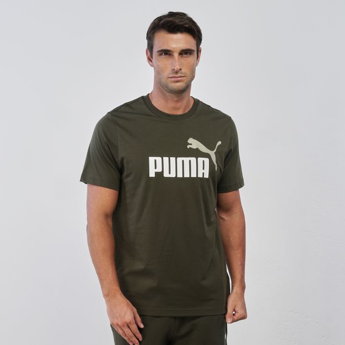 T-shirt verde sportiva da uomo con scritta maxi logo e maniche corte