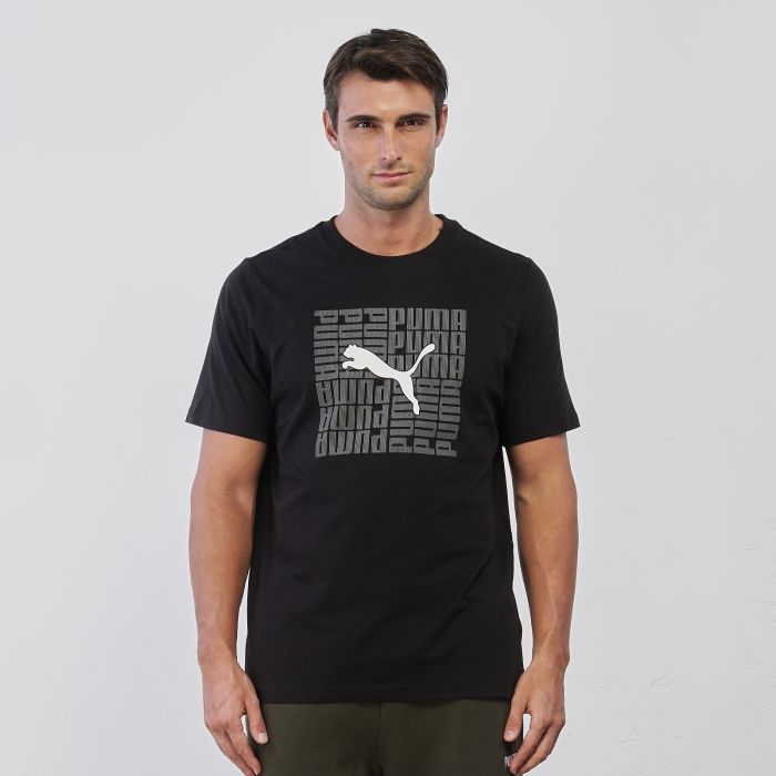 T-shirt sportiva nera da uomo con maniche corte e stemma logo