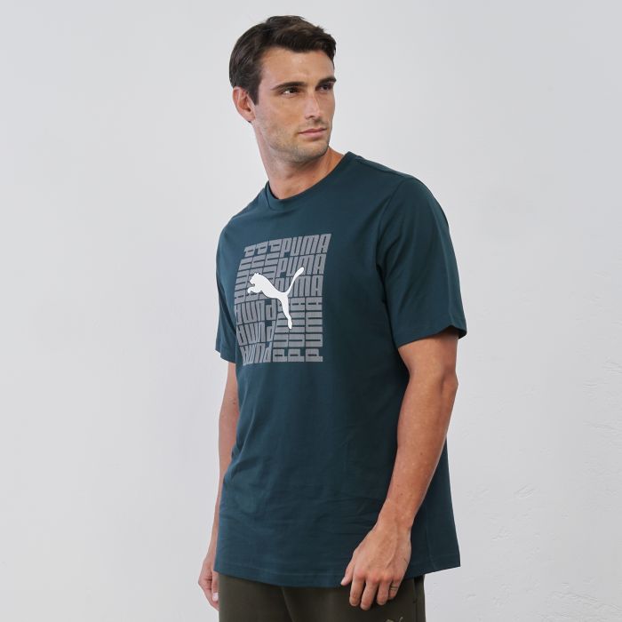 T-shirt sportiva verde da uomo con maniche corte e stemma logo