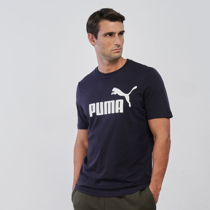 T-shirt blu sportiva da uomo con scritta maxi logo e maniche corte