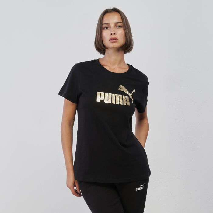 T-shirt nera sportiva da donna con logo
