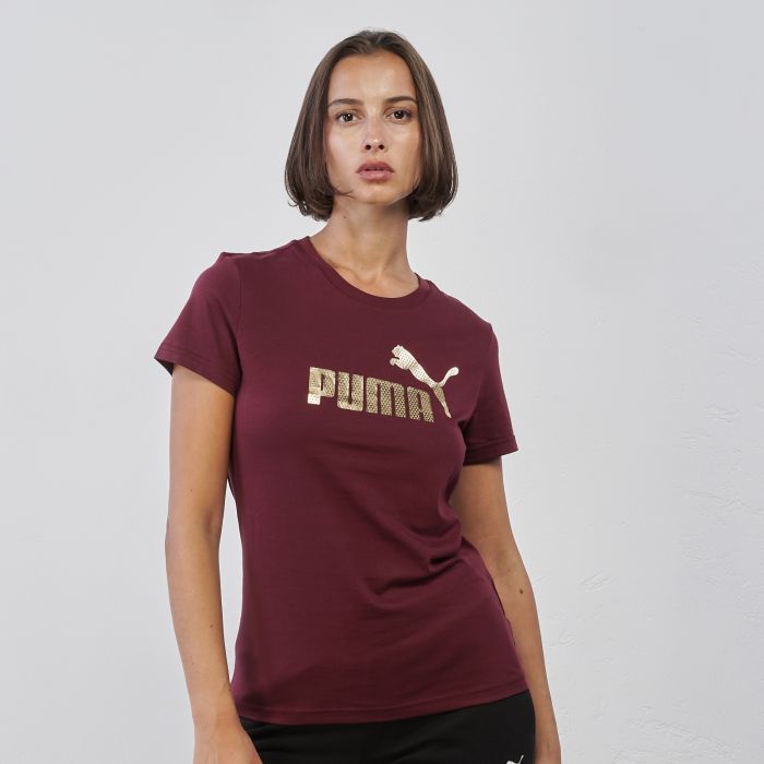 T-shirt bordeaux sportiva da donna con logo