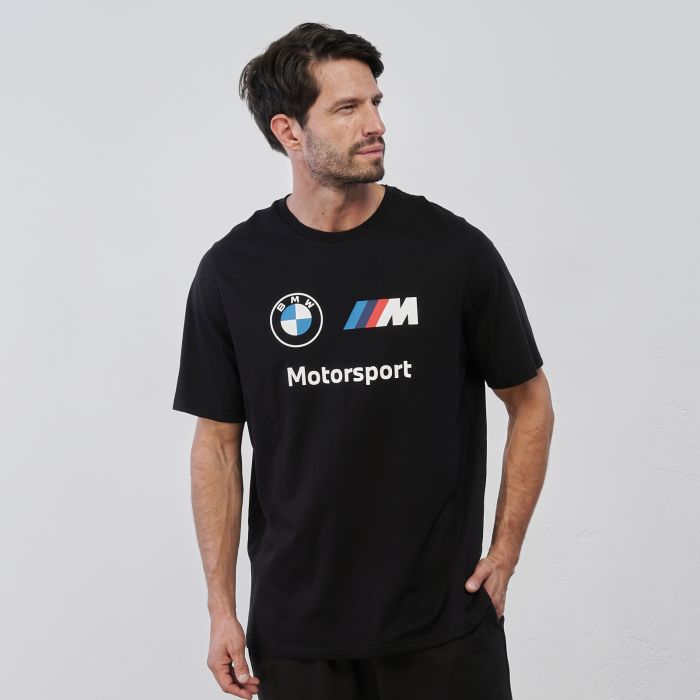 T-shirt sportiva nera da uomo con maniche corte e stampa Motorsport