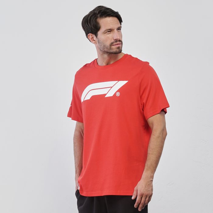 T-shirt sportiva rossa da uomo con maniche corte e stampa Formula 1