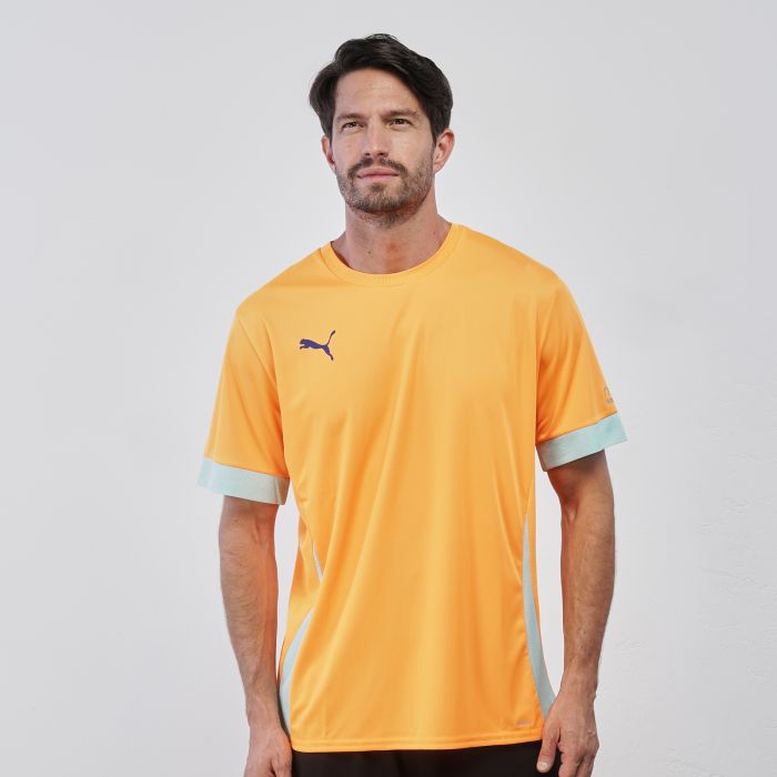 T-shirt sportiva arancione da uomo maniche corte in tessuto tecnico