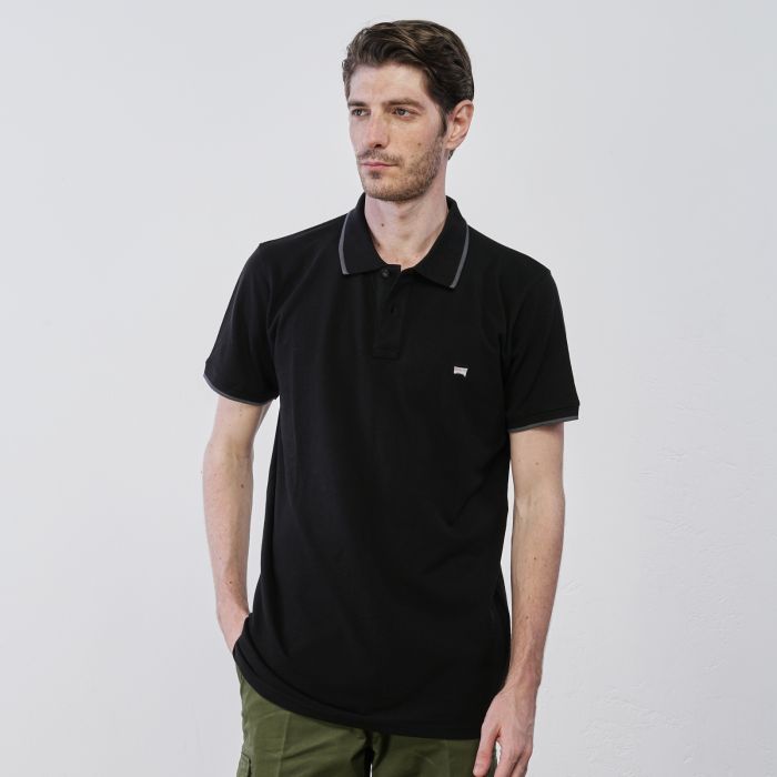 Polo nera da uomo in cotone con logo ricamato e maniche corte