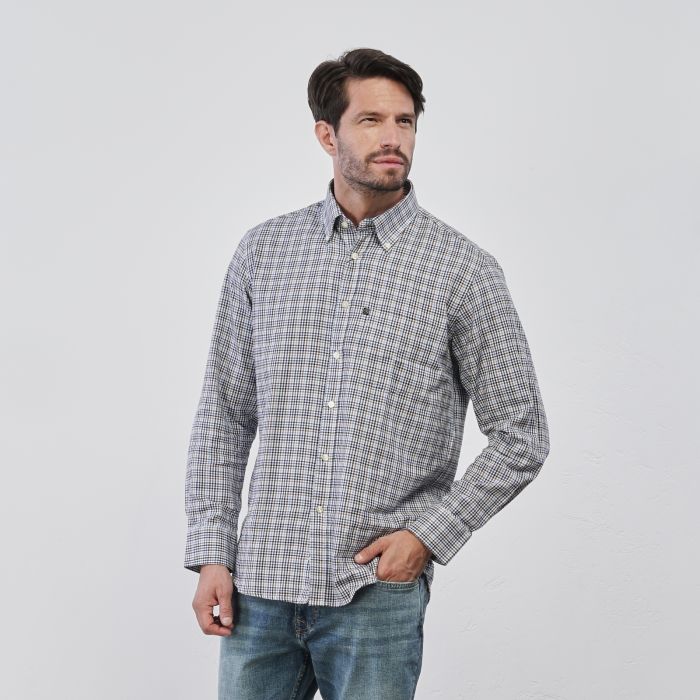 Camicia blu in cotone da uomo fantasia check