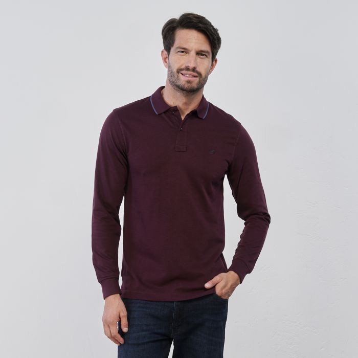 Maglia bordeaux in cotone da uomo con colletto e logo