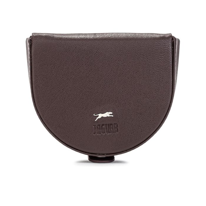 Portamonete marrone rotondo con stampa logo