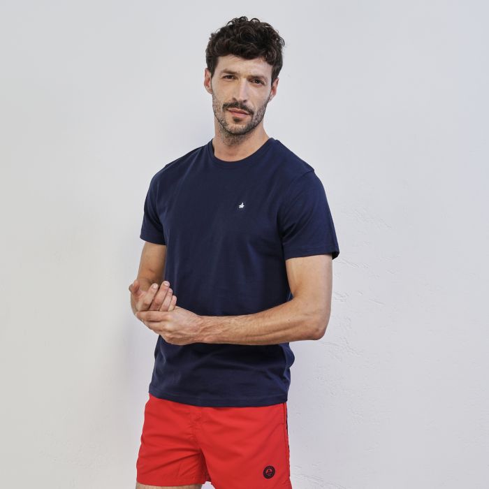 T-shirt blu da uomo in cotone con maniche corte e logo