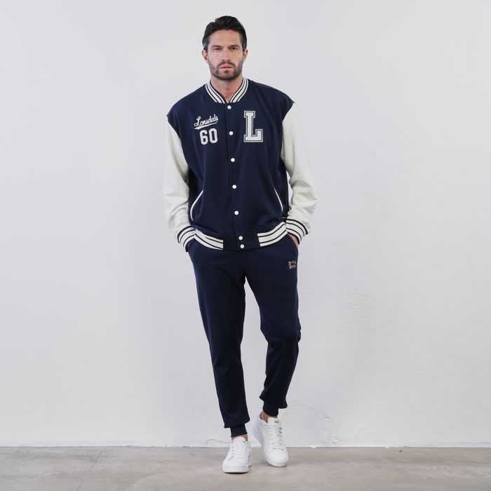 Pantaloni lunghi blu sportivi con tasche e polsini alla caviglia