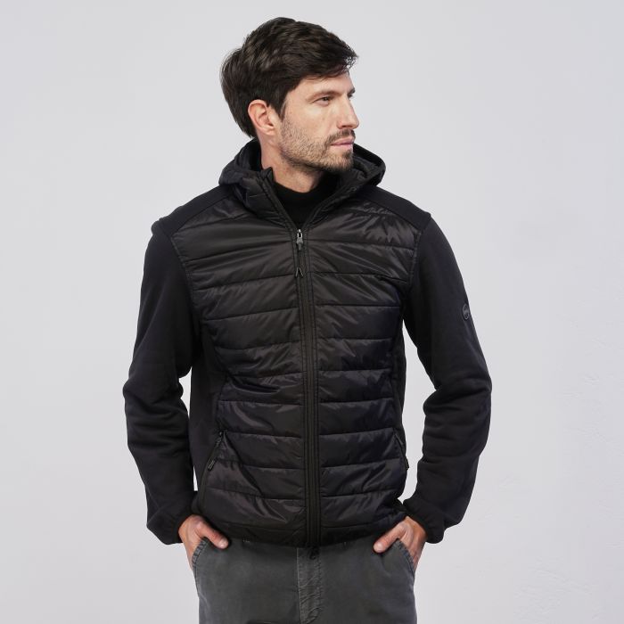 Piumino nero da uomo con tasche e cappuccio