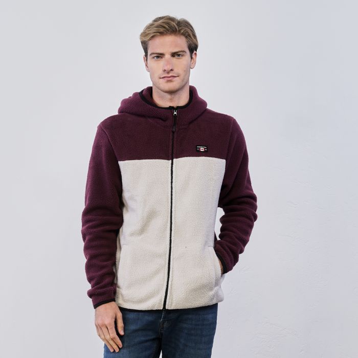Pile bianco da uomo con zip e cappuccio