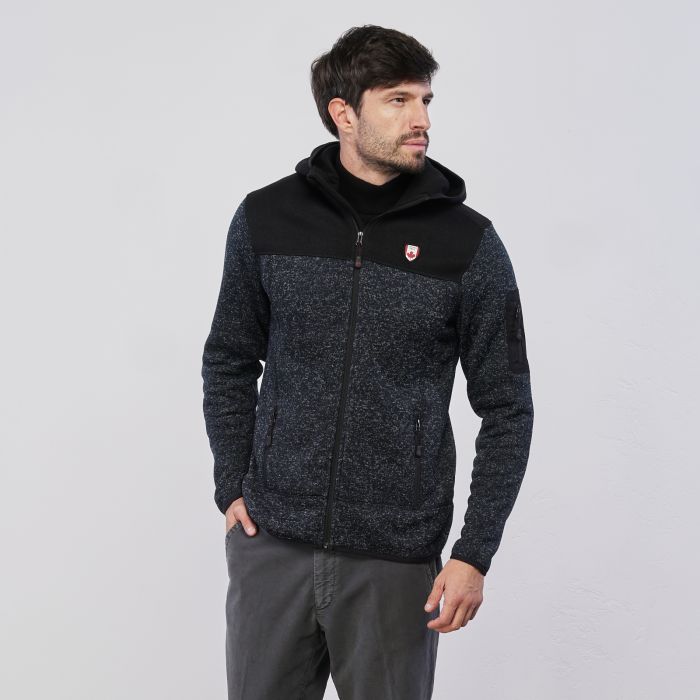 Pile blu da uomo in tessuto melange con zip