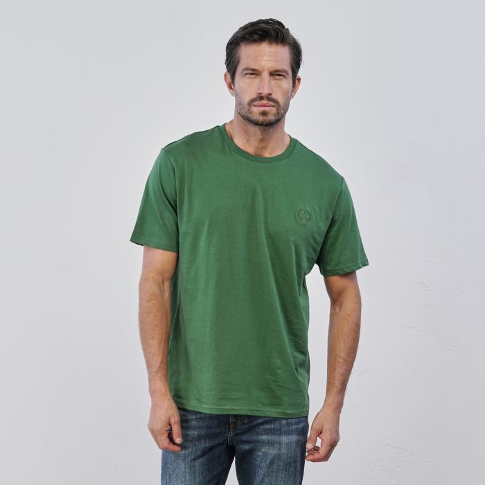 T-shirt verde da uomo in cotone con maniche corte e logo ricamato