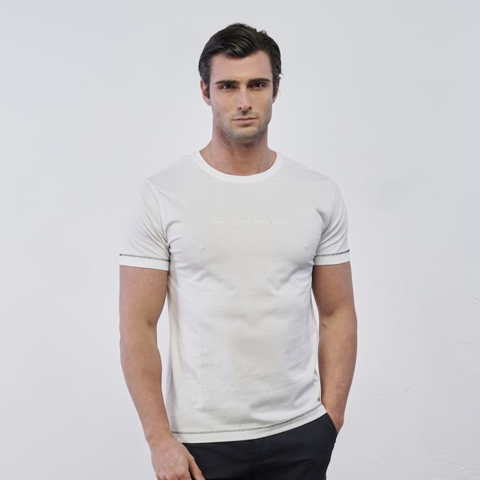 T-shirt bianca Navy Sail da uomo in tinta unita con maniche corte