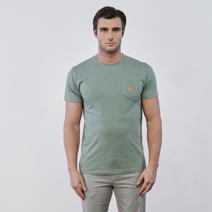 T-shirt verde Navy Sail da uomo maniche corte con taschino